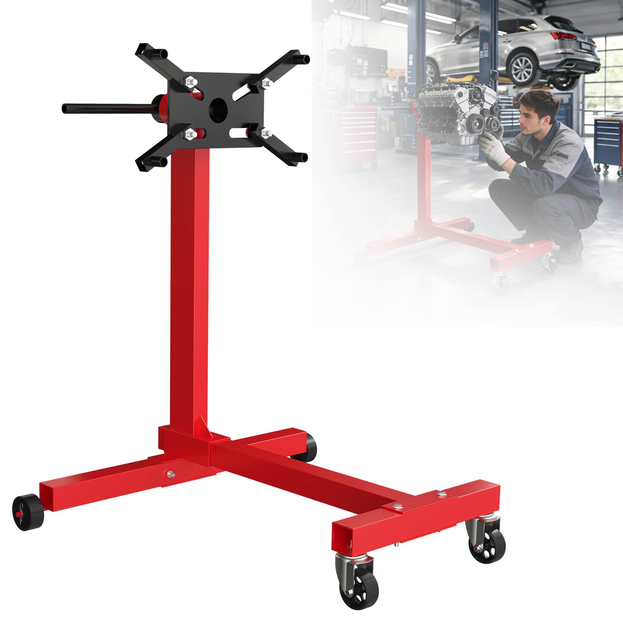Motorständer 570 kg Tragkraft, Schwerlast Motorhalter, Getriebehalter, 360° drehbar, verstellbare Aufnahme, Werkstattbedarf