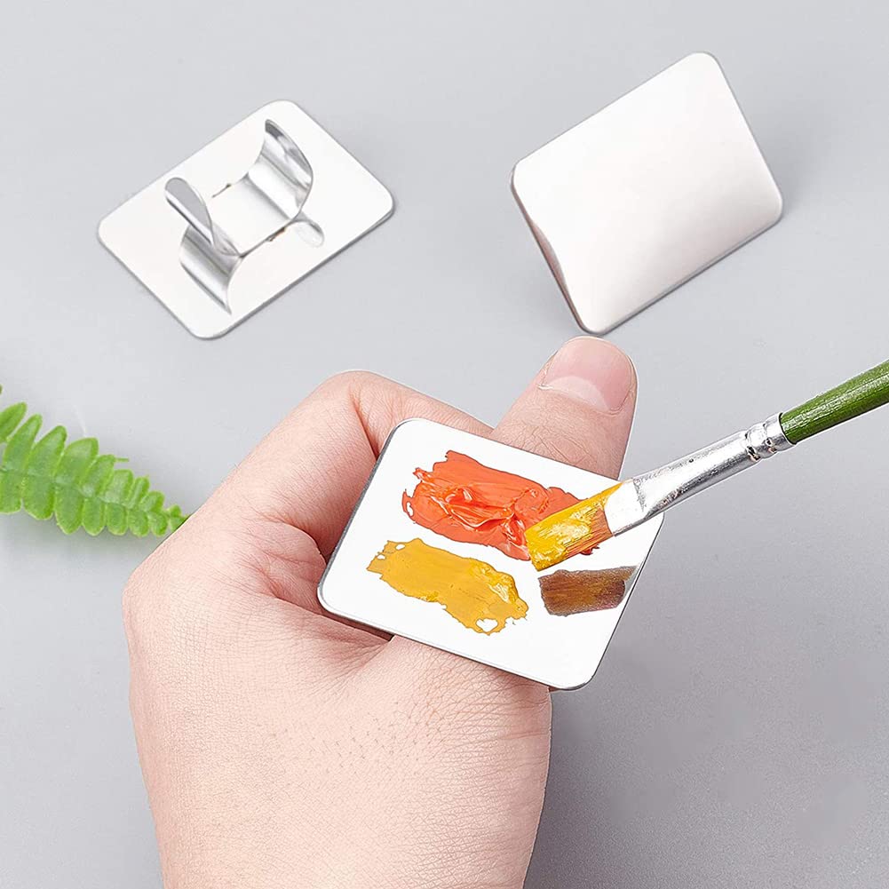 2 piezas de paleta cuadrada de acero inoxidable, mini anillo, paleta de maquillaje, herramientas de pintura de desenfoque de uñas, arte de uñas, se puede utilizar para sombra de ojos, mezcla de 6