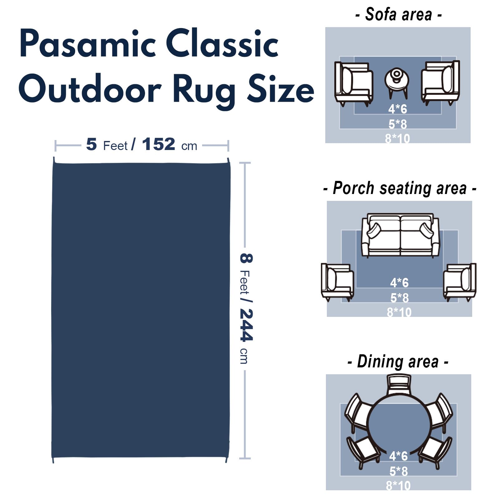 Tapis d'extérieur imperméable, 1,5 x 2,4 m, Tapis réversible en Paille en Plastique, Facile à Nettoyer, Tapis Portable pour Patio, Camping-Car, terrasse, Balcon, Jardin, Pique-Nique, Plage, Diamant