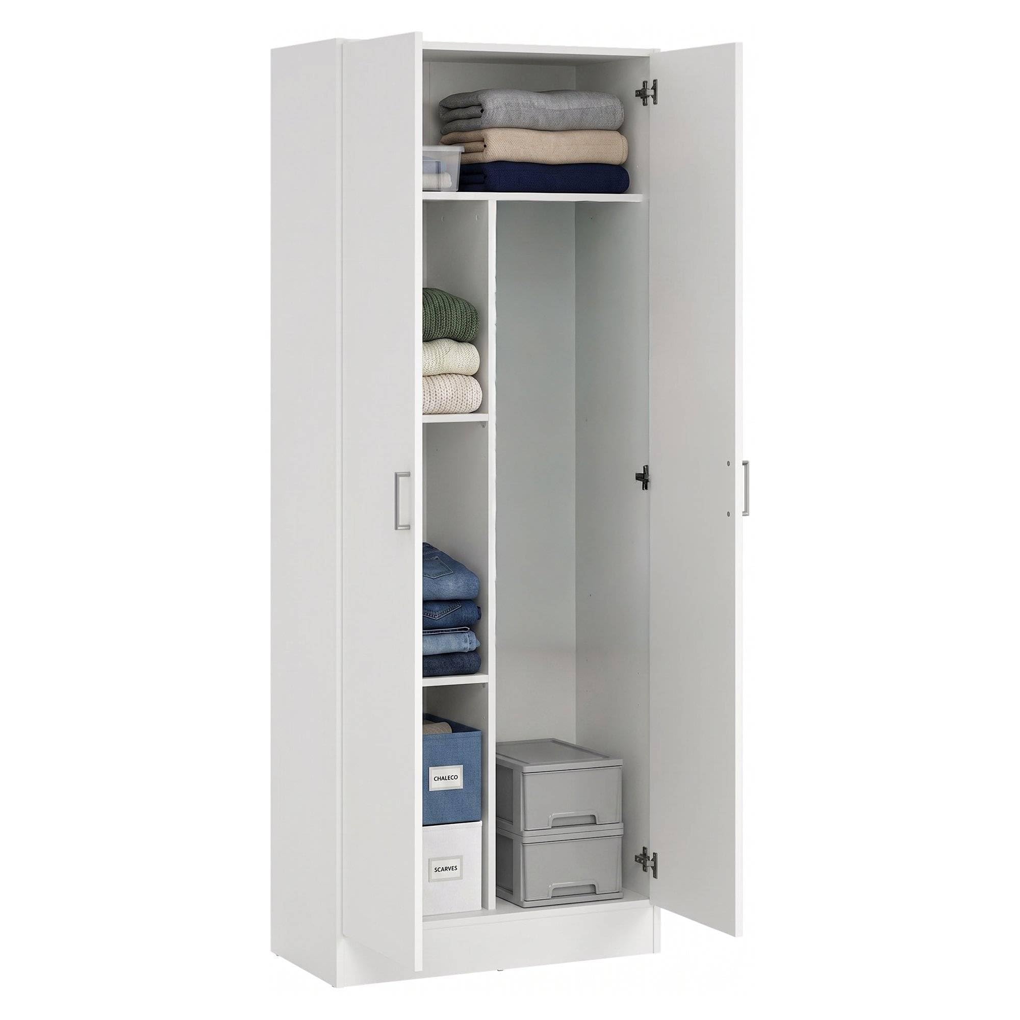 Dmora - Armoire polyvalente 2 portes Charleston, meuble à balais, étagère à chaussures avec étagères, armoire à chaussures, 73 x 37 cm x 180 cm, blanc