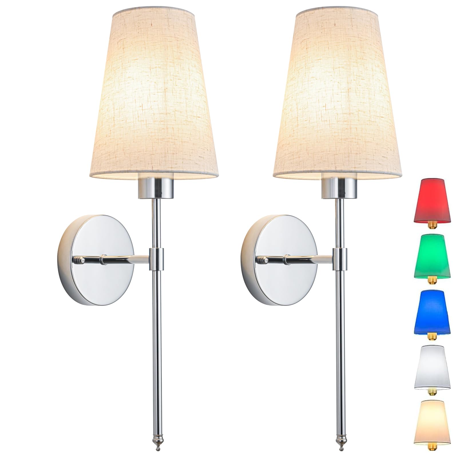 Aiehnid Chrome Wall Lights Battery Operated Wall Sconces Set Of 2，Indoor Not Hardwired Fabric Shade Fixtures,Rechargeable Wireless Wall Sconces With Dimmable Remote Control,For Bedroom,Farmhouse ( Color : )