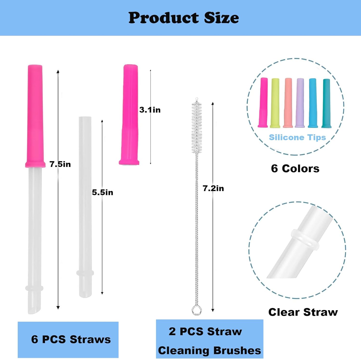 6 PCS Straws Replacement Compatible with 14 oz Reduce Kids Coldee 2.0 Tumbler - Reusable Silicone Valve and Straw with Cleaning Brush - Spill-Proof Reduce Straw Replacement BPA-Free - Image 2