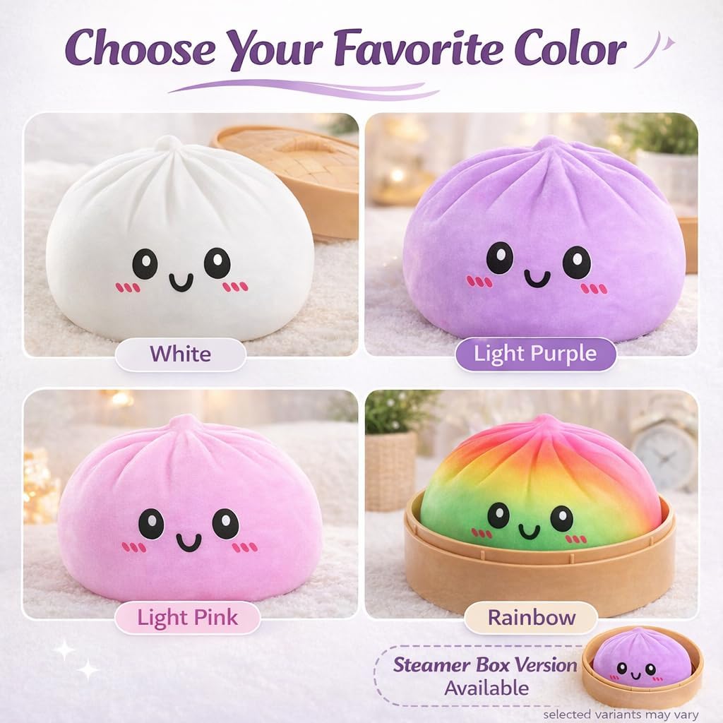 Giant Dumpling Squishy,Big Dumpling Squishy for Stress Relief (Rainbow Colors,15CM with Steamer)