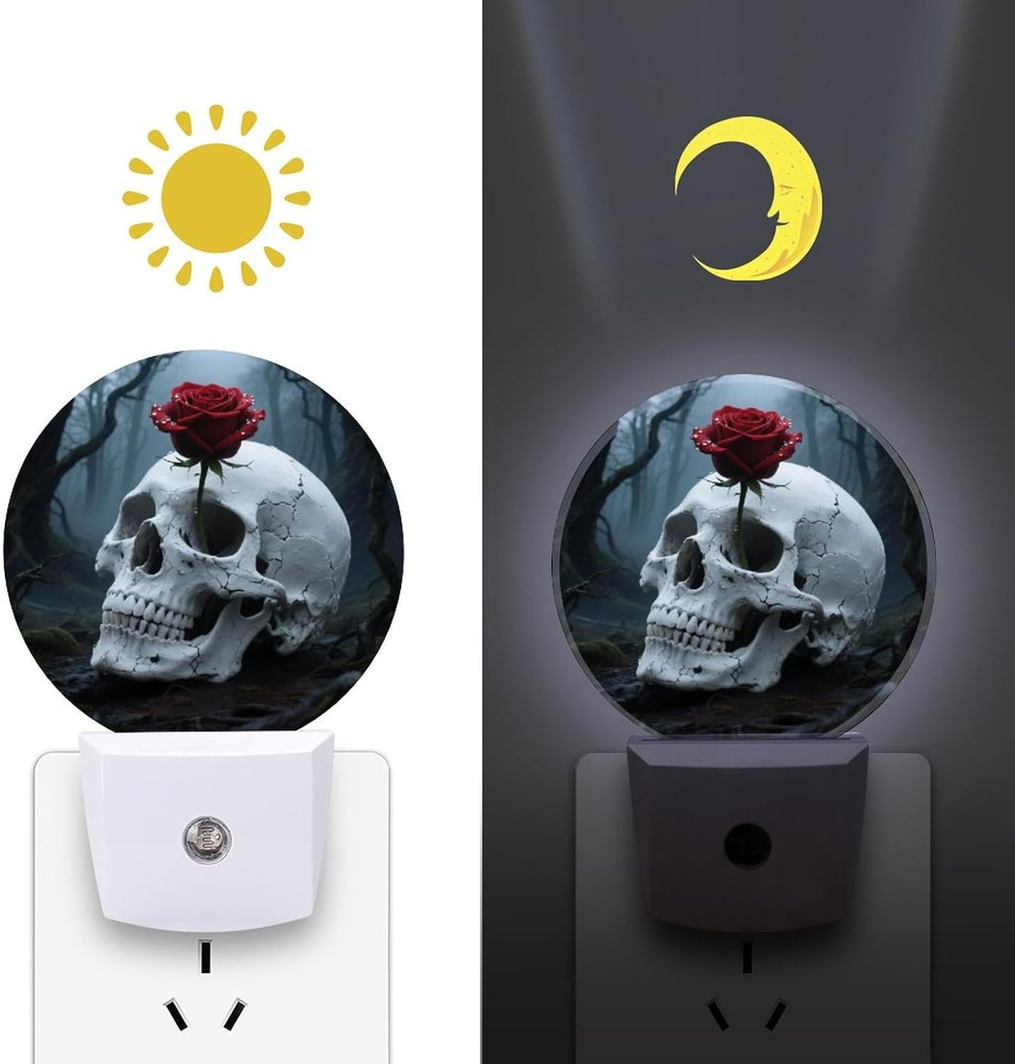Skull Flowers LED Night Light Plug-In Wall Nightlight, Decor 11.2x5x7.5cm image 3