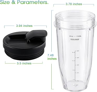 Ninja Blender Cups Replacement 24oz Compatible with Ninja BN401, BL450, BL456, BL480, BL2012, BN751, BN801, SS101, SS151 3 Pack with To-Go Lids