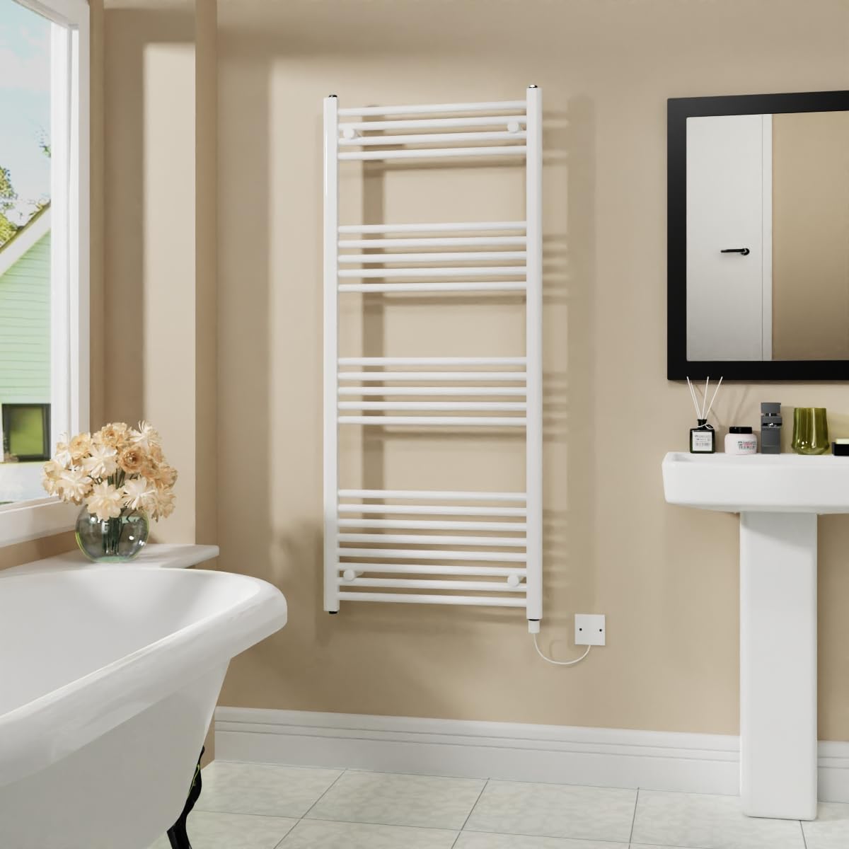 Warmehaus 800W Electric Heated Towel Rail Radiator White - 1400x600mm