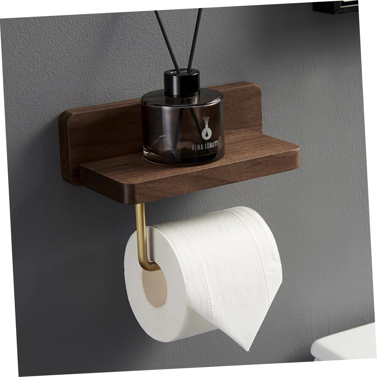 Solid Wood Brass Toilet Paper Holder Punch-Free Wall-Mounted Bathroom Paper Rack Stylish Tissue Organizer for Home Kitchen Easy Installation