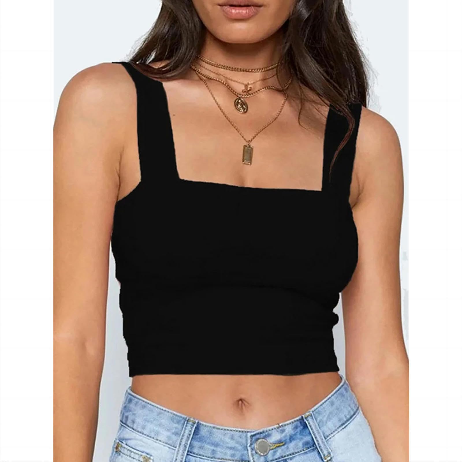 Camiseta sin Mangas Mujer Top De Verano Sin Mangas De Cuello Cuadrado