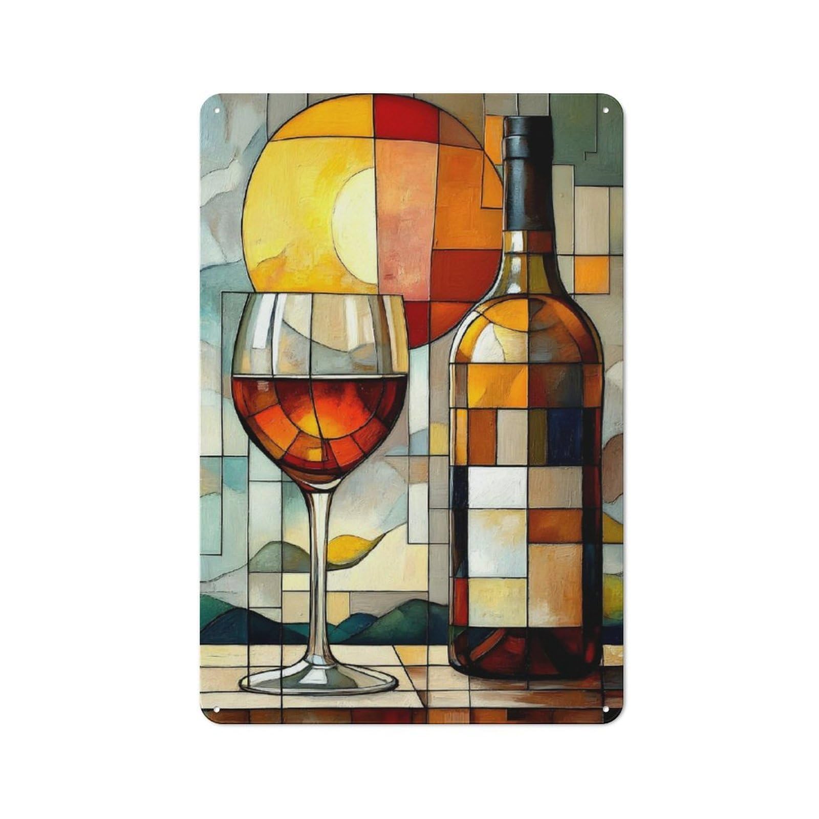 Kitchen Metal Sign with Wine And Sunset Design 30x20cm, Cosy Kitchen Wall Decor for Bakery, Diner, Cafe Or Family Room