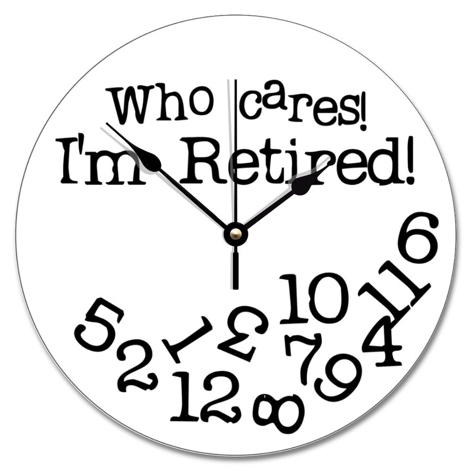 Guangpat French Retro Wooden Wall Clock Who Cares I'm Retired White 10 Inch Wall Clocks Battery Operated Wall Clock Non-Ticking Modern Decor for Office School Bathroom