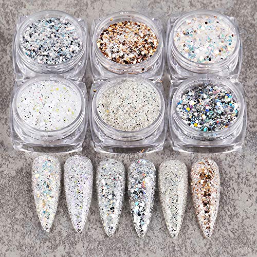 Fanjeis 49 Holographic Nail Art Kits 6 Boxes 3D Glitter Metallic Shining Flakes Acrylic Powder Dust Sequins Decoration Holographic Manicure Tips thumb #3