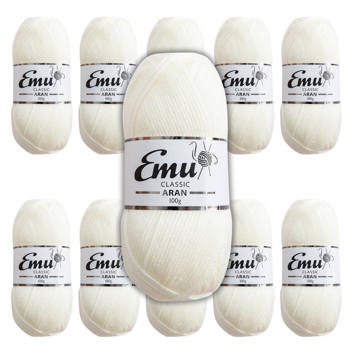 Emu Classic Aran Acrylic Yarn 100g Balls 210m, Pack of 10, Cream - 102 — image 1