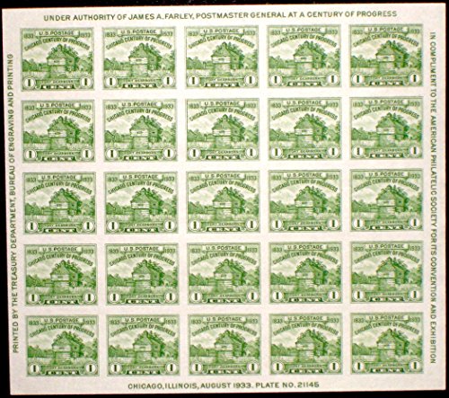 USPS American Philatelic Society Issue of 1933 - 25 x 1 Cent Stamps Souvenir Sheet Scott 730