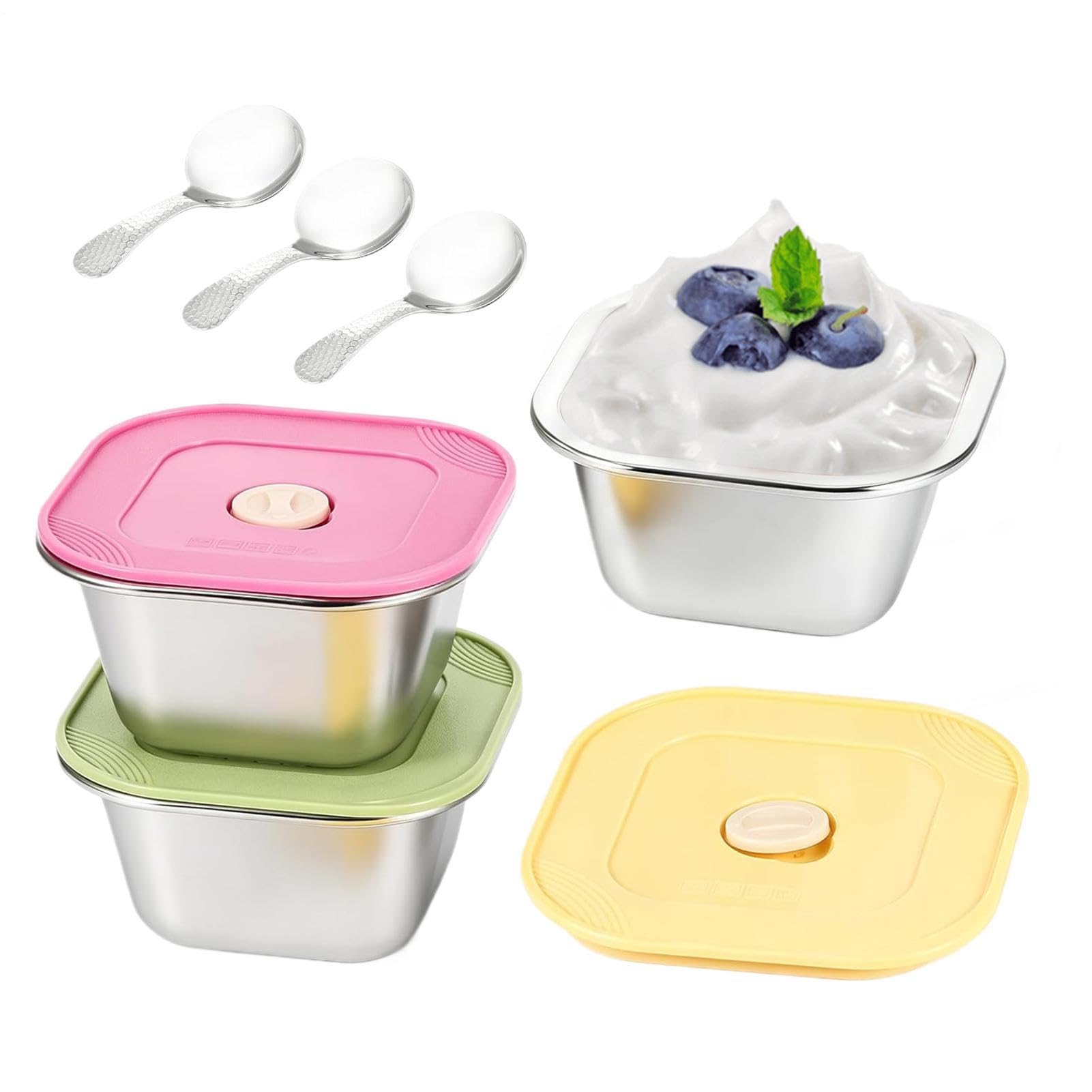 Récipients à glace avec couvercles en silicone et cuillère pour dessert et congélateur