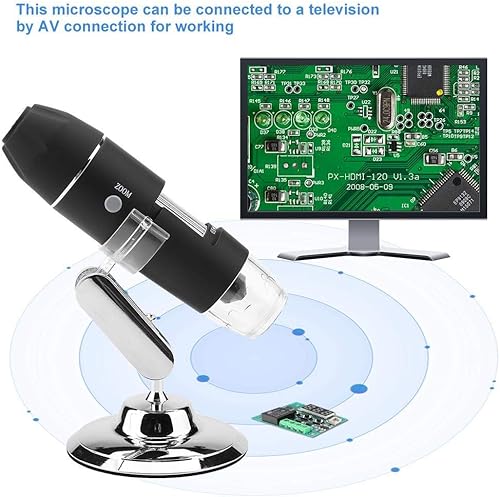 Miniatura 4 de Microscopio digital, microscopio electrónico digital de mano Walfront Lupa 1000X 8 LED Soporte de observación ajustable, salida AV analógica para TV