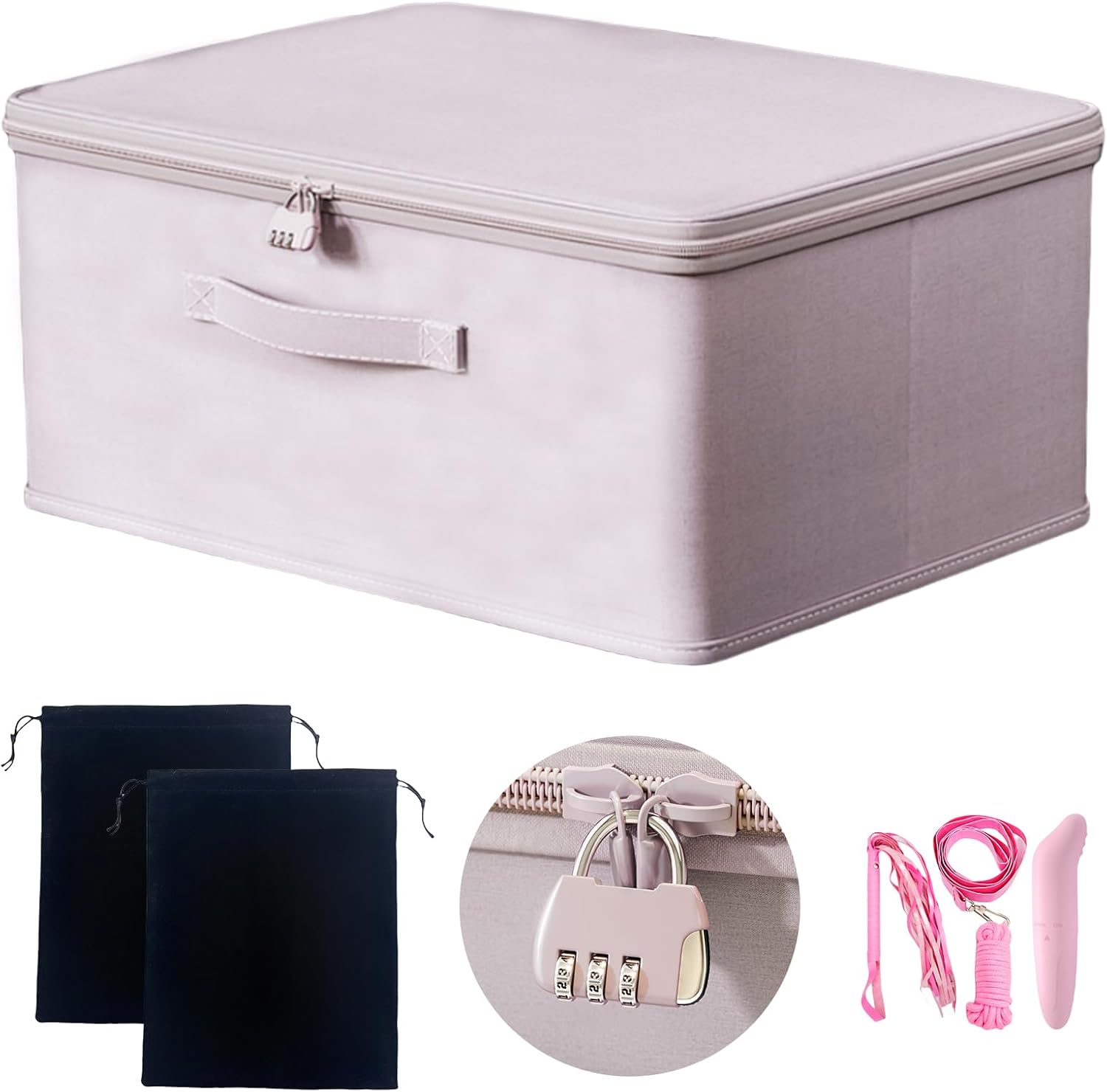Locking Adult Game Toy Storage Organizer Lock Box Toy Storage Bins Women and Men Game Toys Storage Bags with 2 Drawstring Bags, Large capacity 15 x 10 x 6.3 Inches
