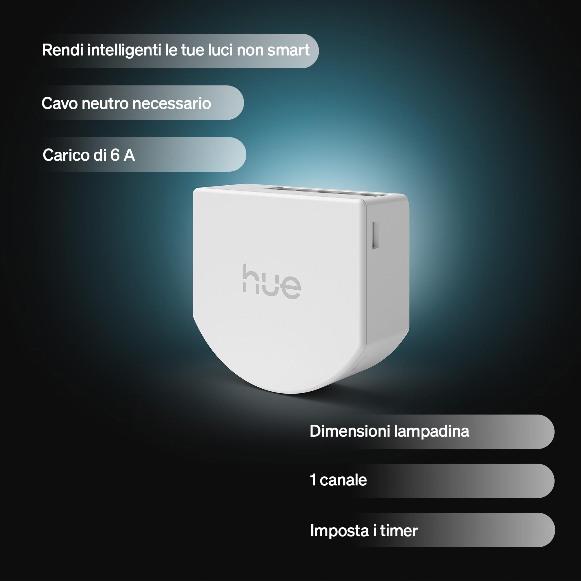 Philips Hue Interruttore On/Off con Cavo, 1 Pezzo, 1 Canale, per Luci non Smart, Timer e Programmi, Connessione affidabile, App, Comandi Vocali, Funziona con Apple Home, Google Home, Alexa