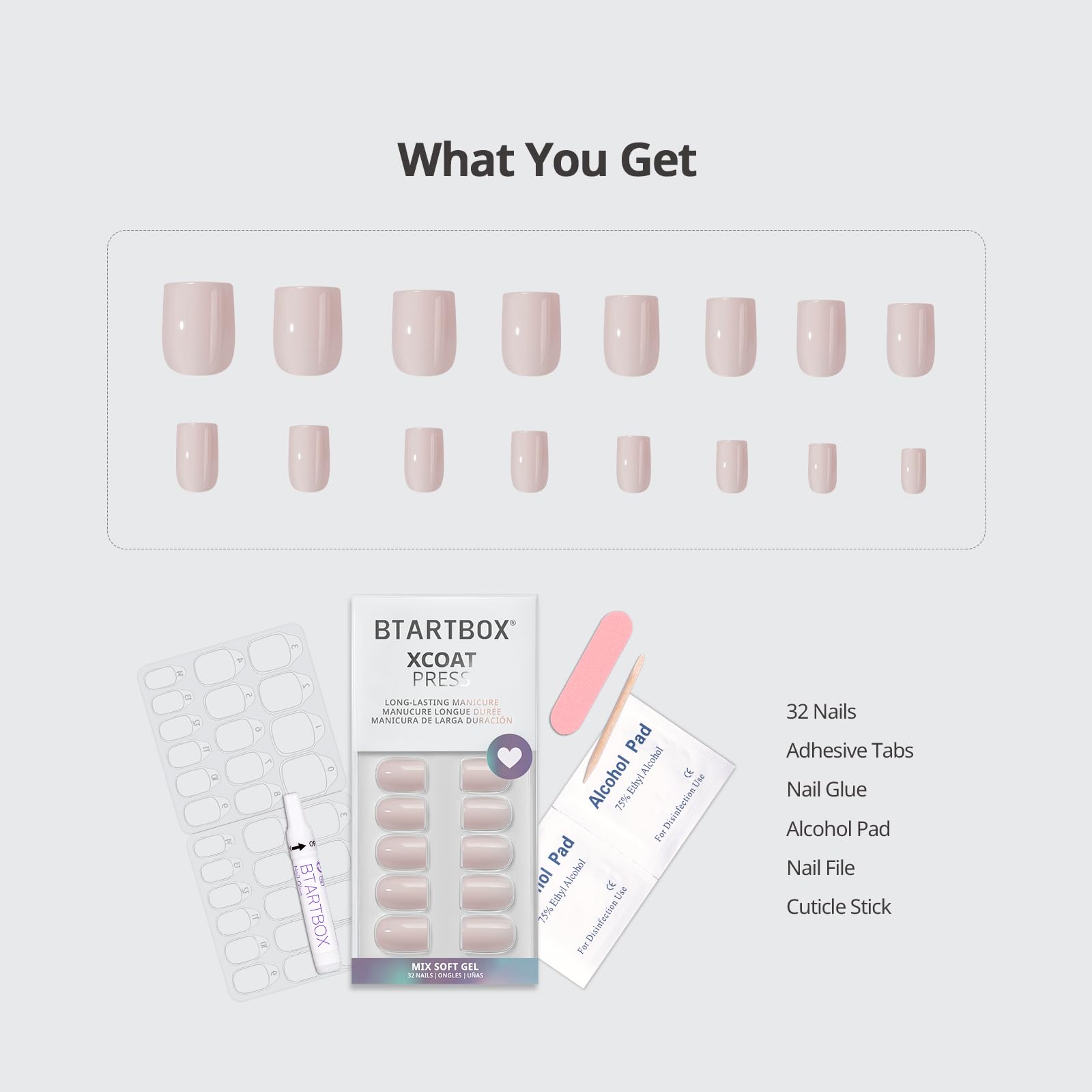 BTArtbox Press On Nails French Tips - 32 Pcs Short Square False Nails With Nail Glue and Adhesive Nail Tabs, No Fade Out Stick On Nails in 16 Sizes, Soft Gel Fake Nail for Women, Classic White — view 67
