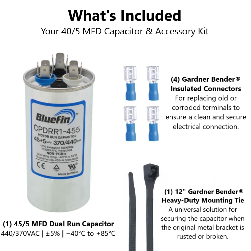 AC Capacitor 45/5 MFD 370/440V Kit | Round Dual Run for HVAC Air Conditioner | Replaces 97F9895 C3455R 12788 Z97F995 27L880 CBB65B | 45+5 uf Motor for Condenser and Fan