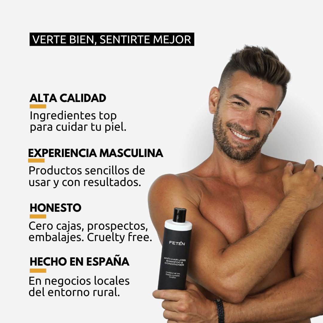 FETEN Champú Anticaída y Acondicionador para Hombre 400ml, Tratamiento Anticaida y Anti Caspa