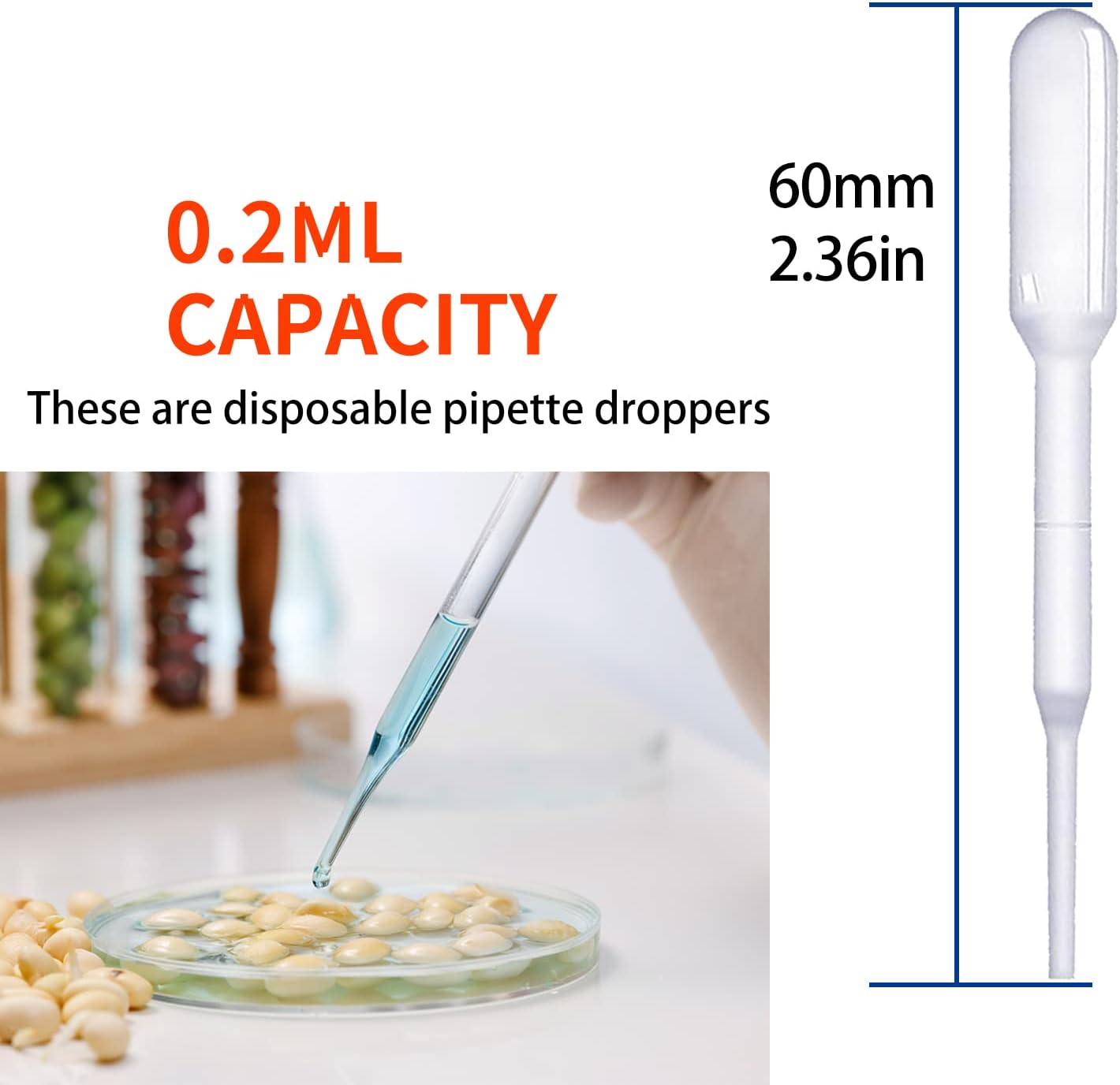 EKIND Plastic Squeeze Transfer Pipettes Suitable for Chocolate, Cupcakes, Strawberries, Ice Cream, Cakes, Children's Painting, Kitchen (0.2ml, Gradulated, Pack of 50)