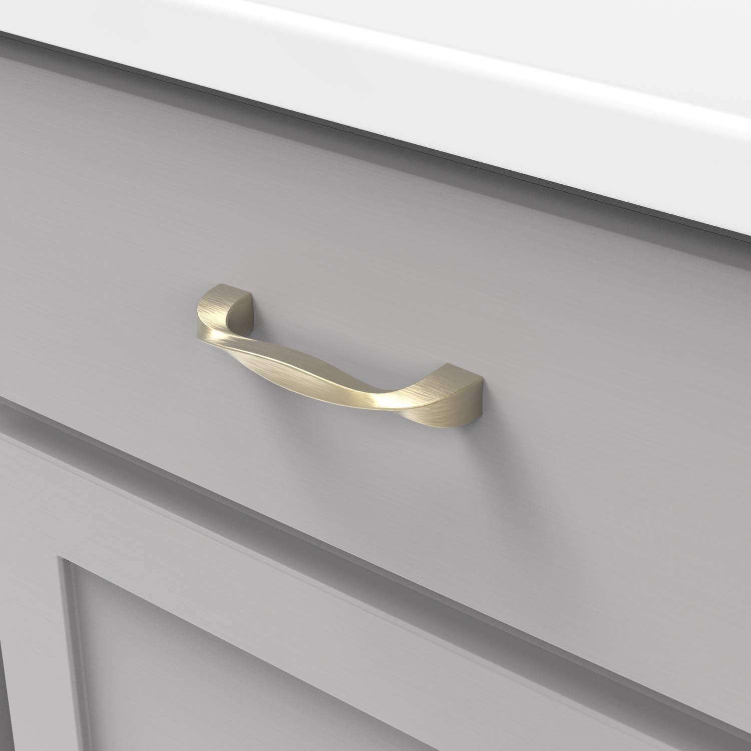 Hickory Hardware 10 Pack Solid Core Kitchen Cabinet Pulls, Luxury Cabinet Handles, Hardware for Doors & Dresser Drawers, 3-3/4 Inch (96mm) Hole Center, Elusive Golden Nickel, Twist Collection