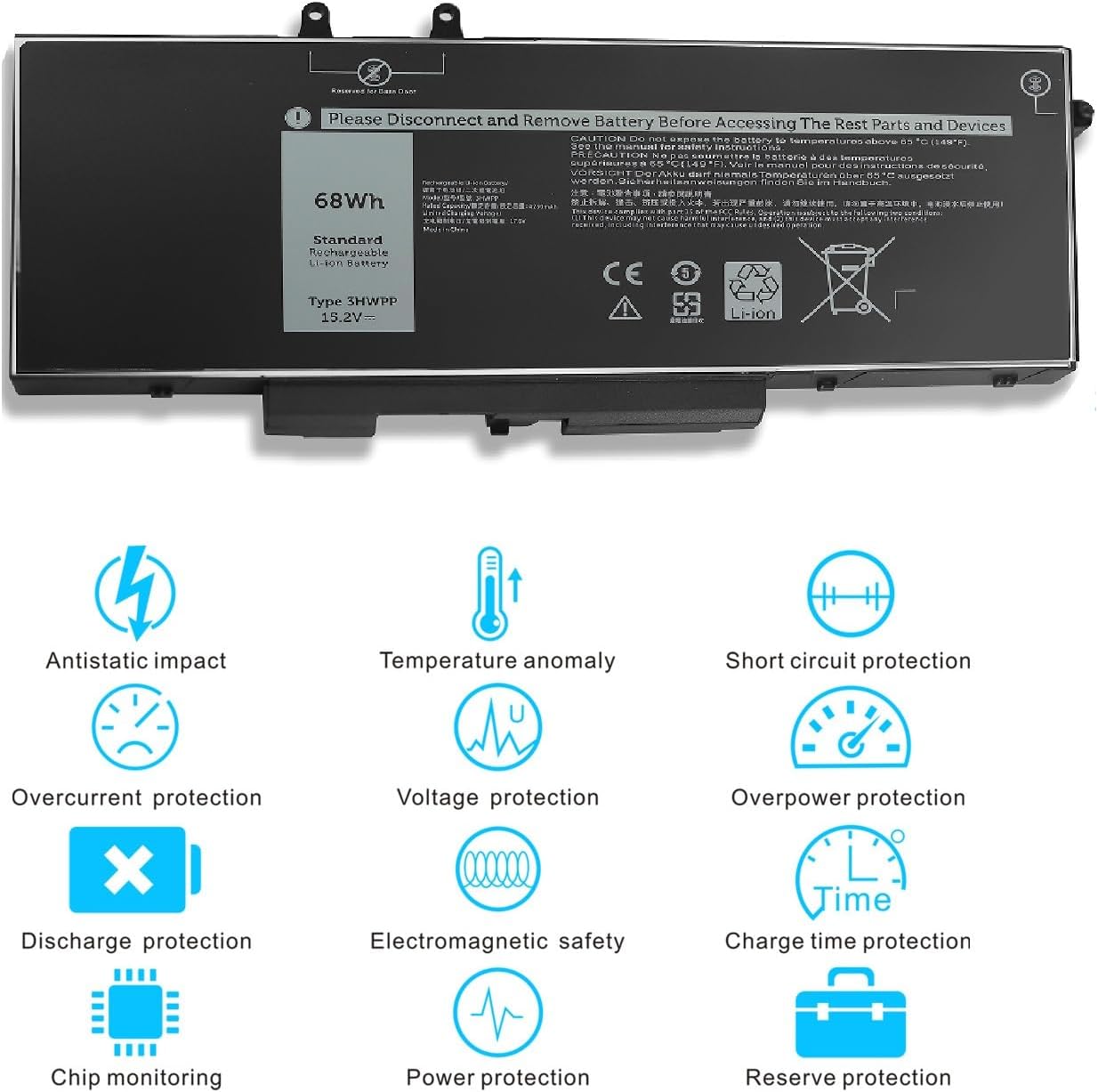 3HWPP 68Wh 5510 Laptop Battery Replacement for Dell Latitude 5410 5511 5501 5411 5401, Dell Black Inspiron 17 7500 7506 2n1 Inspiron 7706 2-in-1, Precision 3550 3551 3541 10X1J N2NLL 1VY7F 03HWPP.