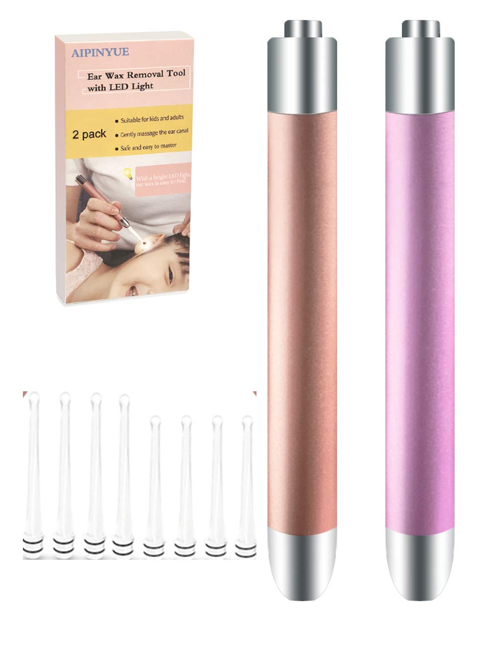 Ear Pick Ear Wax Removal Tool LED Lights Ear Cleaning Kit Updated Version Non-Slip Soft Safety Spoon Head