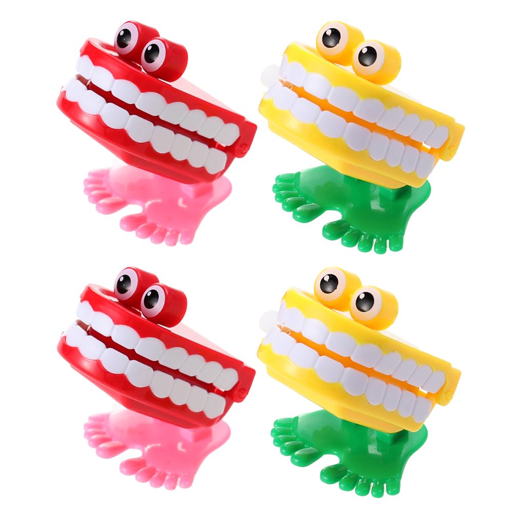 VALICLUD 4 Pack Colorful Wind-up Toys Chattering Teeth Wind-up Toys with Eyes Wind up Toys Gifs for Kids (Random Color) Kids Tools