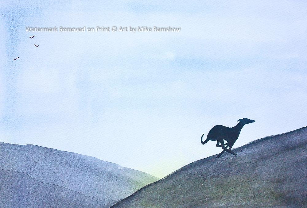 Art By Mike Ramshaw Greyhound Whippet Lurcher Galgo Gifts, Print Artwork Painting Stocking Filler - [A4 Print only, 8.25 x 11.75]
