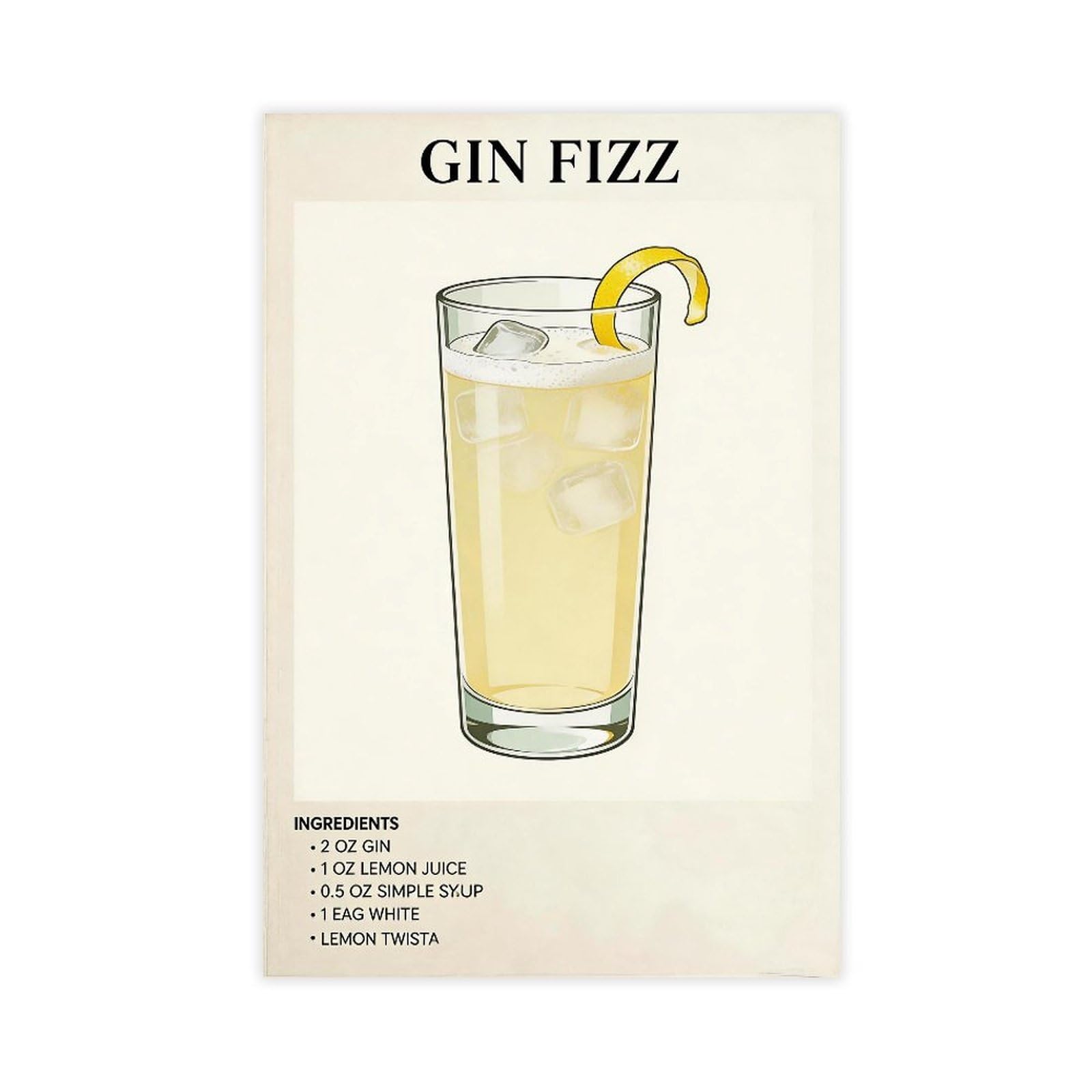 Bareronor Gin Fizz Cocktail Canvas Poster for Office Decor Gift