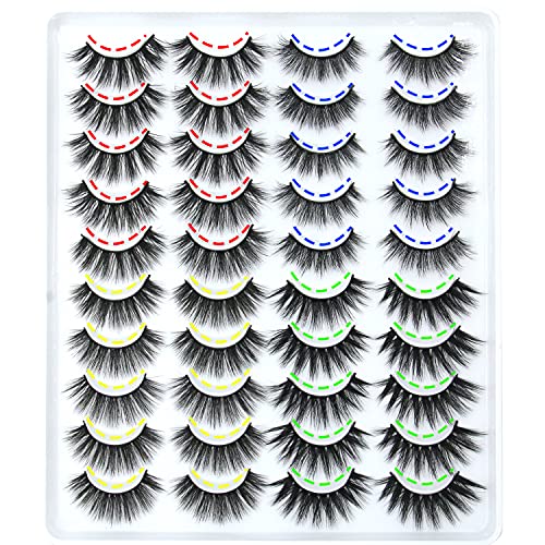 HANWENER 20 Pairs False Eyelashes 4 Styles 3D Fluffy Volume Eyelashes Pack Faux Mink Lashes Packs