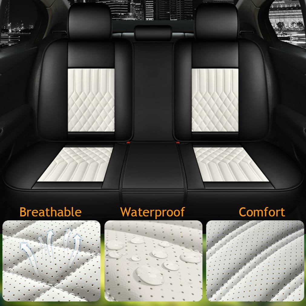 Car Seat Covers for Kia Seltos 2024-2026,Leather Waterproof Anti-Slip Four Seasons Universal Seat Cover,Protector Comfort Car Seat Cover with Airbag(Black&White,5 Seats)