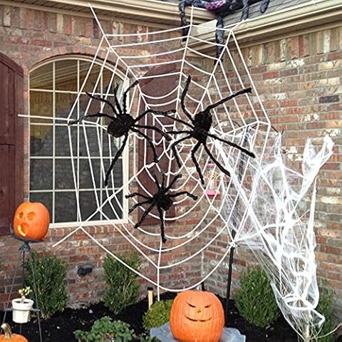 AniSqui 11.5ft Giant Halloween Spider Web Decoration + Three Giant Halloween Spider + 40g Stretchable Halloween Spider Web Cob for Halloween Decorations Indoor and Outdoor Cover