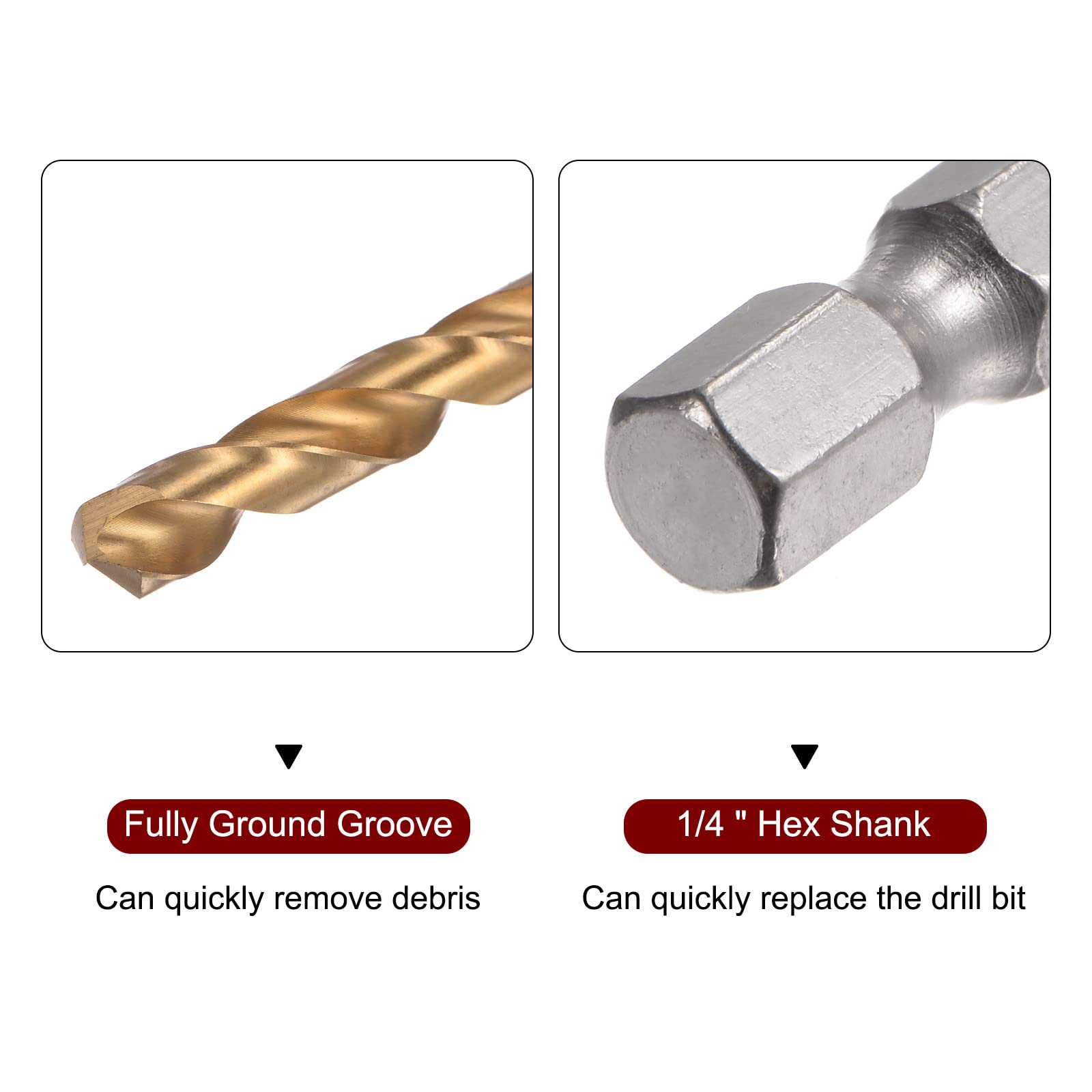 HARFINGTON 4pcs 1/4" Hex Shank Drill Bits 3.5mm Titanium Drill Bits Set