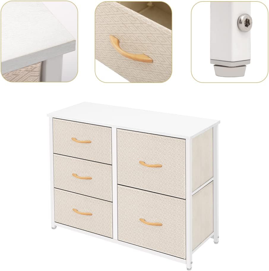 AZL1 Life Concept Storage Dresser Furniture Unit-Large Standing Organizer Chest for Bedroom, Office, Living Room, and Closet-5 Drawer Removable Fabric Bins, Ivory