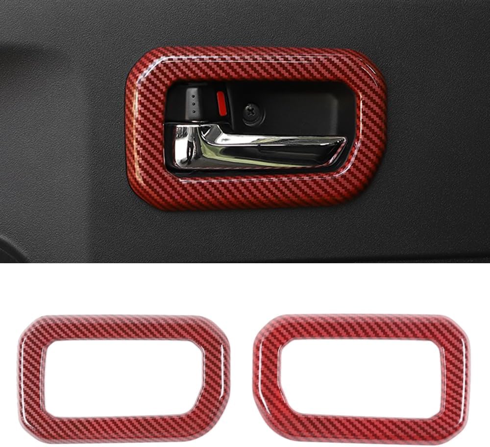 Interior Door Handle Trim Bezel Compatible with Suzuki Jimny 2019 2020 2021 2022 2023 2024 Inside Door Handle Bowl Decoartive Cover Accessories (Carbon Fiber Red)
