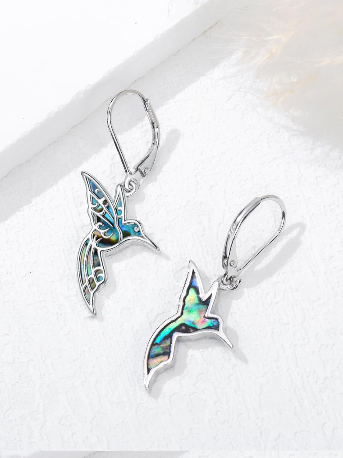 Hummingbird Earrings 925 Sterling Silver Turquoise/Abalone Shell Bird Earrings Dangle Hummingbird Jewelry Gifts for Women Hummingbirds Lovers - Image 3