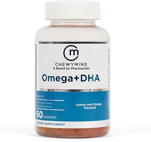 Chewymins Halal Omega + DHA Gummies - Lemon and Orange Flavor - Non-GMO, Organic, and Vegetarian - Supports Heart and Brain Health - Vitamin C,