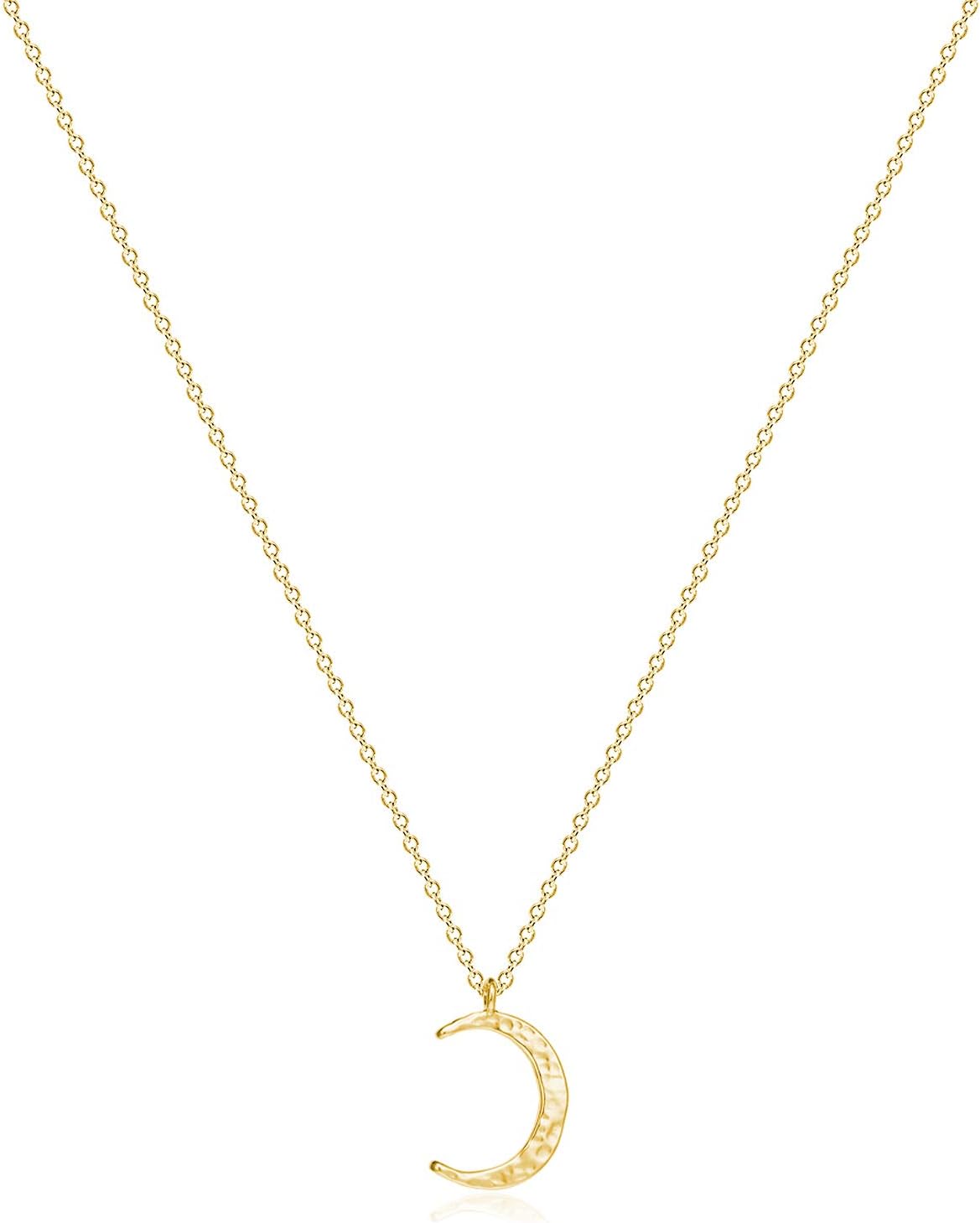 Fettero Moon Necklace, 14k Gold Plated Necklace, Simple Necklace Moon Jewelry Delicate Moon Necklace Gift for Her One Size Gold