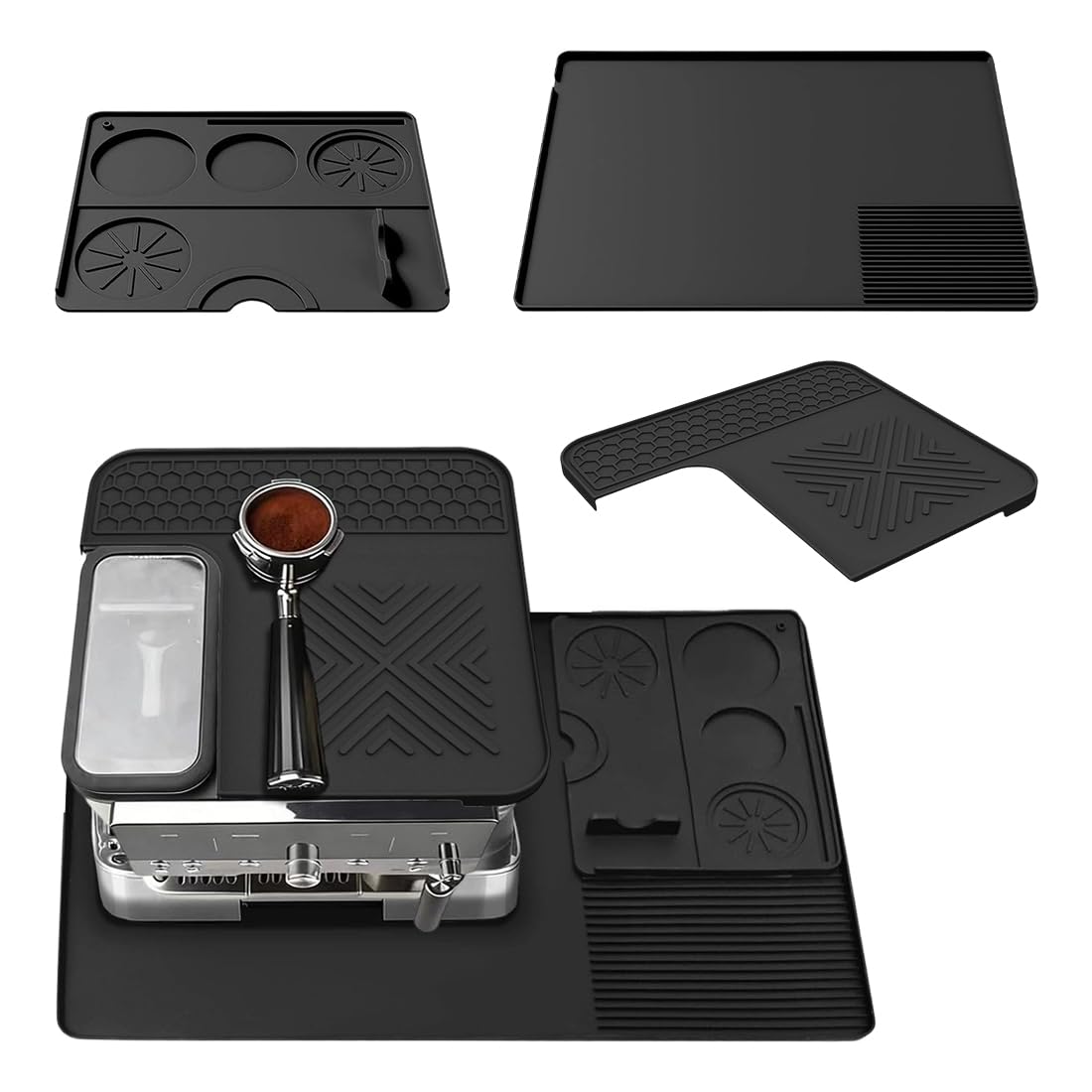 HiNADA 3-In-1 Silikon-Kaffeemaschinenmatte, kompatibel mit der Ninja Luxe Espresso-Kaffeemaschine ES601/ES701: Matte für die Oberseite + Kaffeebar-Matte + Espresso-Stampfermatte