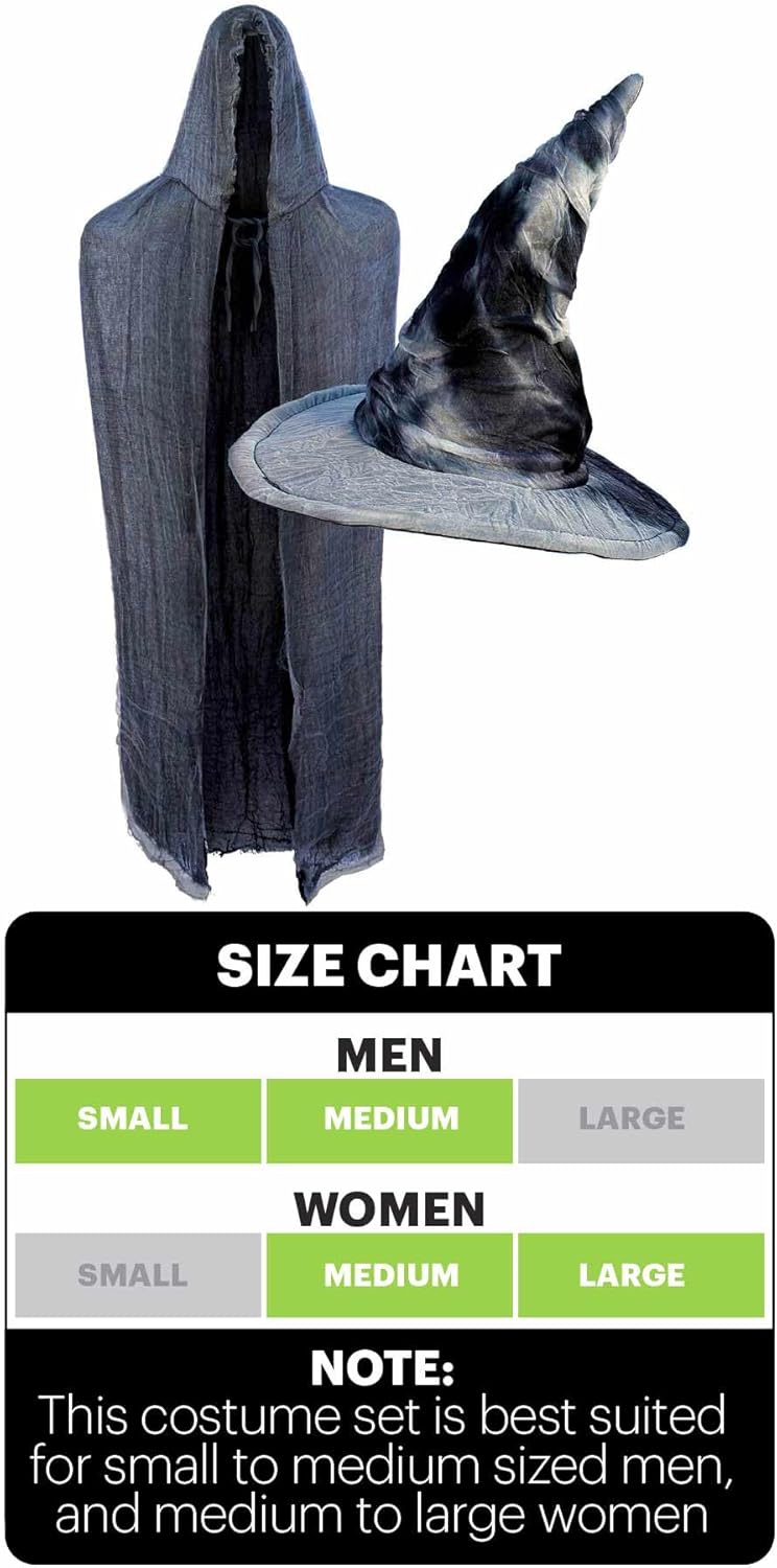 Rustic Grey Wizard Costume Set with Wizard Hat Grey and Gray Distressed Cloak Cape for Halloween & Cosplay 2 PC Accessory - Image 6
