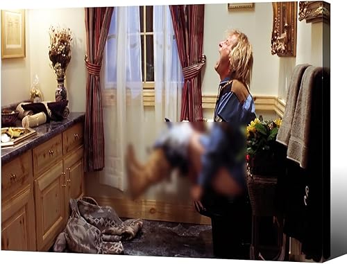 Vista 21 de Arte de pared divertido de baño enmarcado en negro - Póster de película de hijo y padre para decoración de pared de baño - Impresiones en lienzo