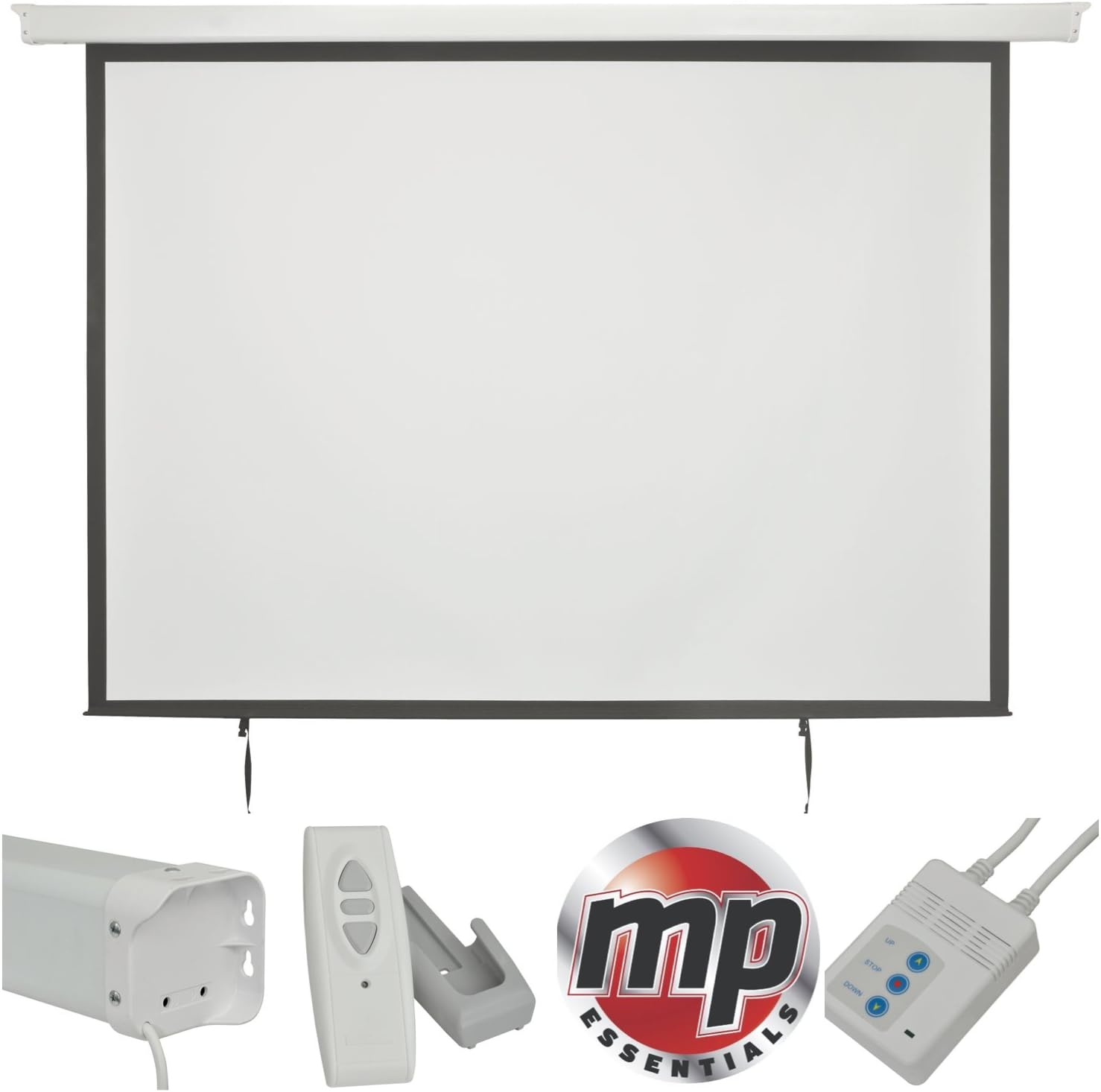 MP Essentials Electric Motorised Projector Screens with Built-in Motor Controlled & Remote (100" 16:9)