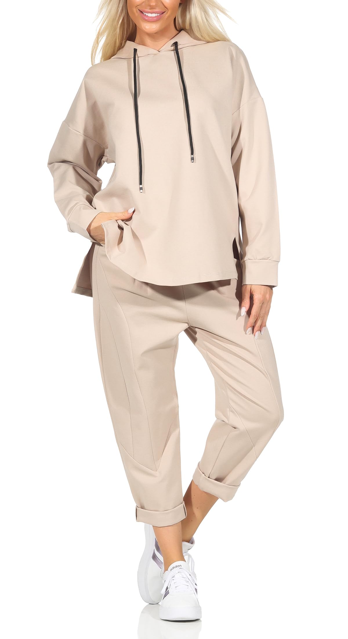 Damen Jogginganzug, Zweiteiler für Freizeit und Sport, Trainingsanzug, Hausanzug mit Hoodie und Hose Kapuze 7036