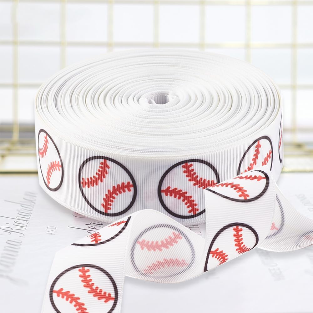 50 Yards 1 Inch Baseball Ribbons Sport Themed Grosgrain Ribbon Red White Single Face Print Satin Edge Fabric Ribbons for Wrapping Gift Making DIY Crafts Christmas Party Decoration