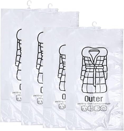 Miniatura 4 de Outgeek Bolsas colgantes de almacenamiento al vacío, bolsas selladoras al vacío para ropa, juego de 4 (2 largas, 2 cortas), bolsas de almacenamiento