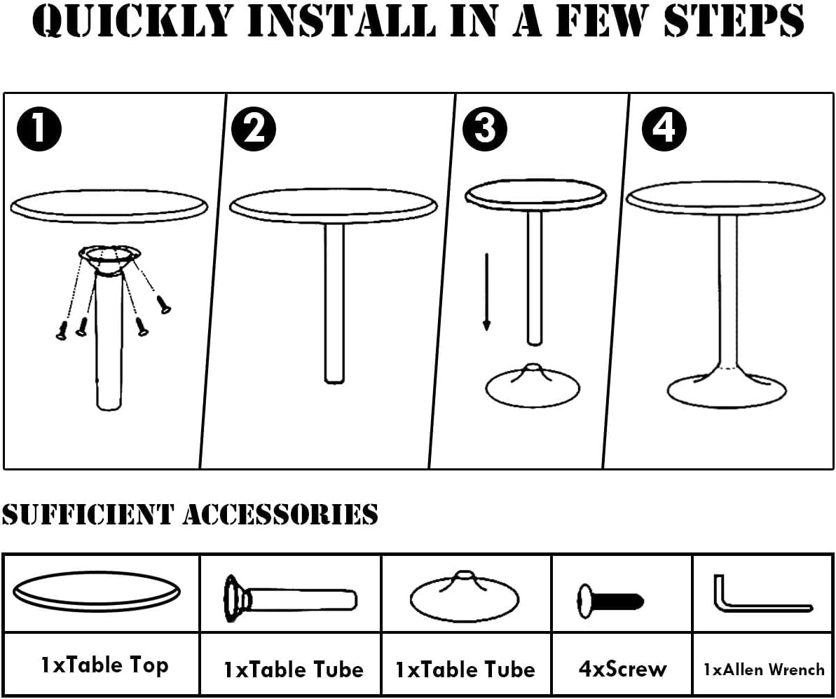 Pub Bar Table, 40-Inch Height Modern Cocktail Table with Metal Base & MDF Round Top, 24-Inch Top, Bistro High Table for Living Room Dining Room Restaurant Bar (2 PCS)