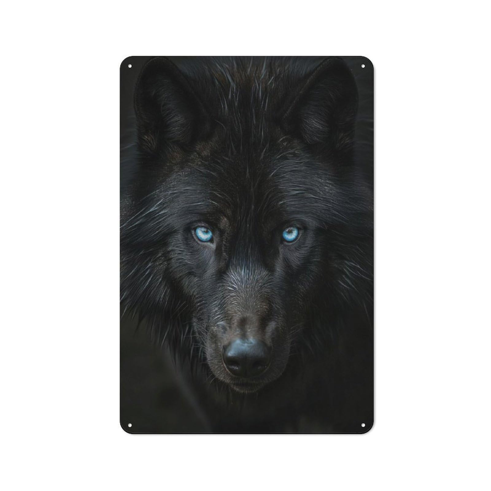 Junmoney Black Wolf Portrait Rustic Metal Wall Sign 30X20cm For Kitchen Or Home Bar, Suited To Home Bar Enthusiasts