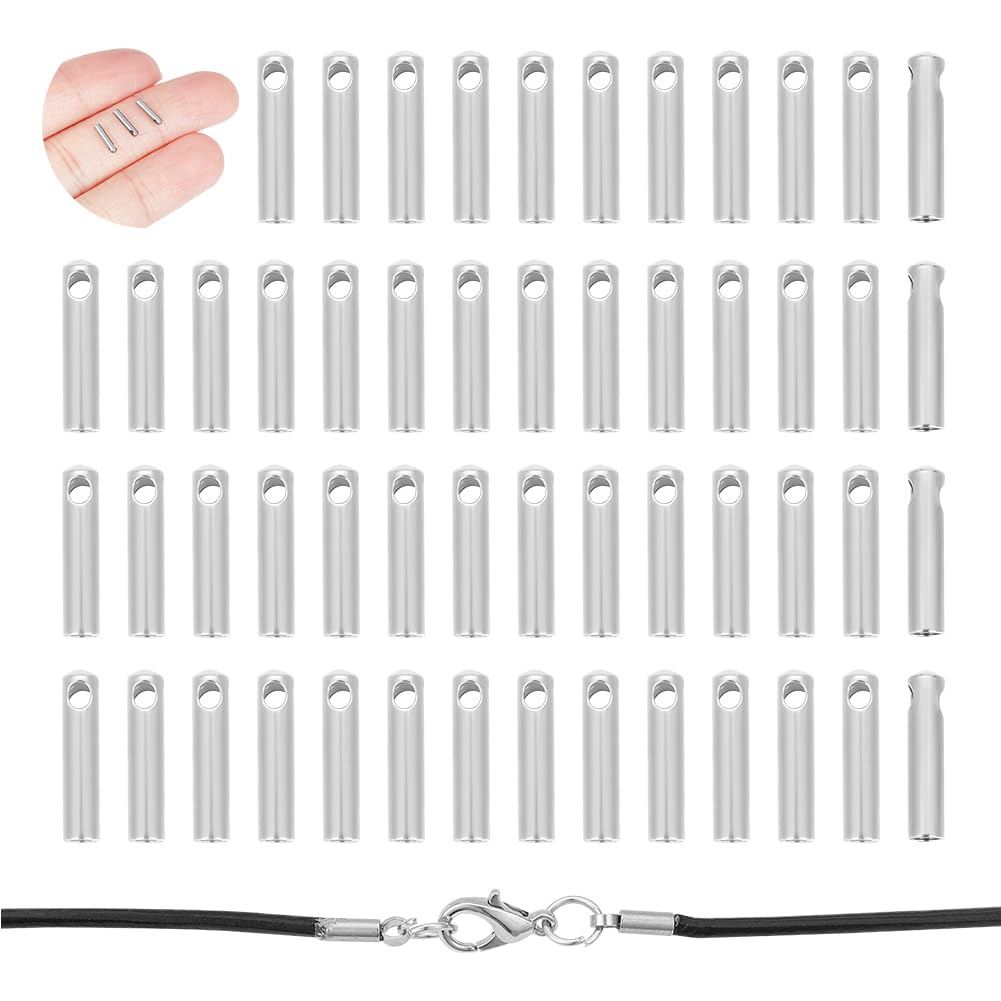 UNICRAFTALE 100Pcs Stainless Steel Cord Ends End Caps 1mm Inner Diameter Column Cone Leather Cord Ends Jewelry Making Caps Bracelet End Caps Terminators Cord Finding for Necklace Jewelry Making